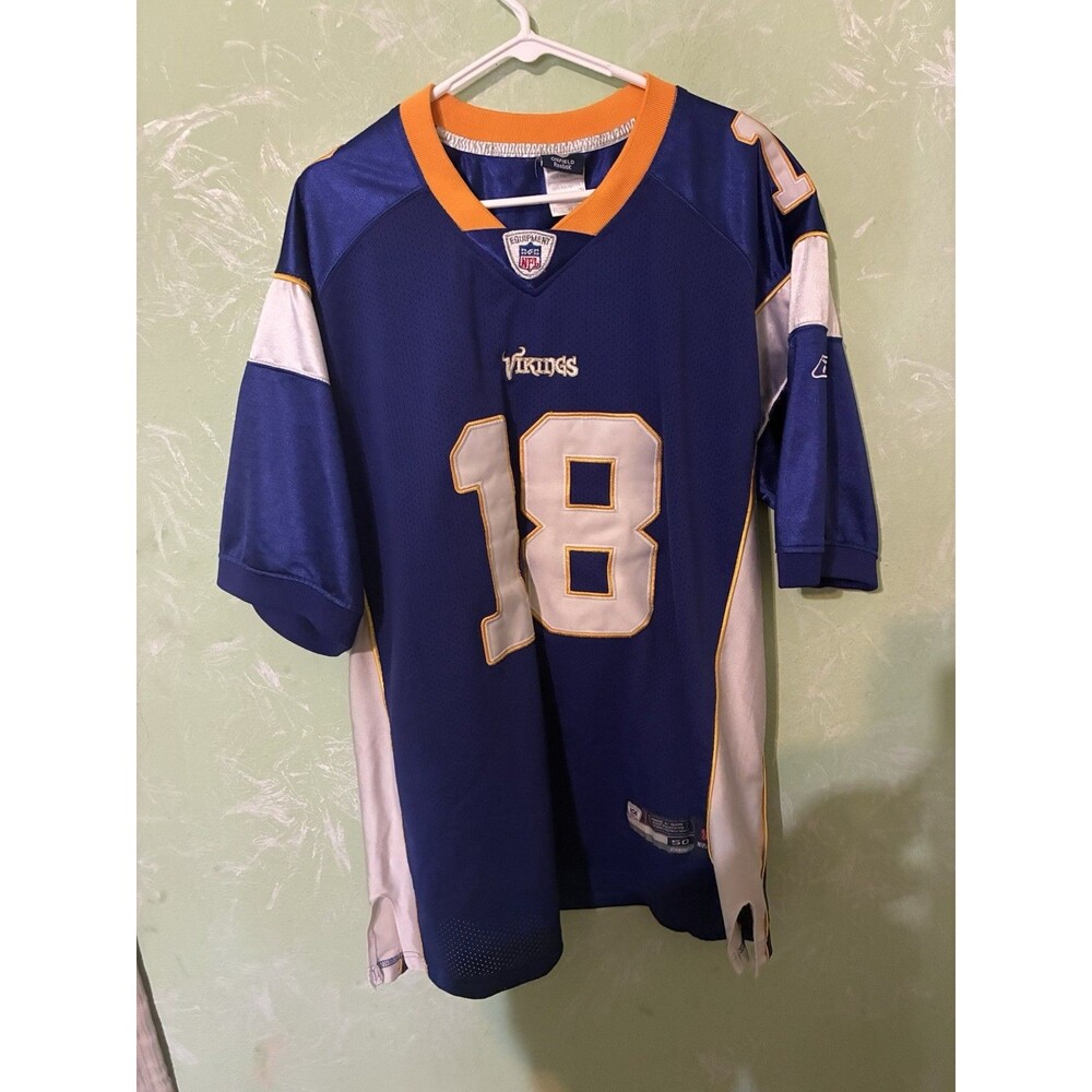 Reebok Minnesota Vikings Rice Stitched Jersey Purple #18 On Field NFL Sz 50